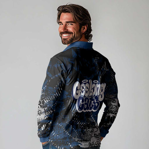 Geelong Cats Long Sleeve Polo Shirt Urban Graffiti Street Art - Bold Abstract Spray Paint