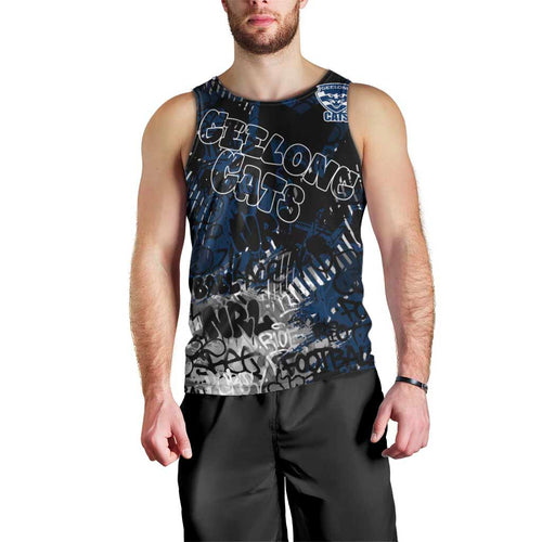 Geelong Cats Men Tank Top Urban Graffiti Street Art - Bold Abstract Spray Paint