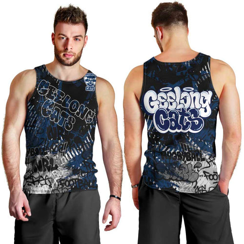 Geelong Cats Men Tank Top Urban Graffiti Street Art - Bold Abstract Spray Paint
