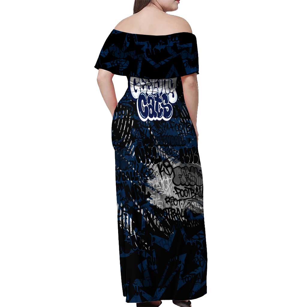 Geelong Cats Off Shoulder Maxi Dress Urban Graffiti Street Art - Bold Abstract Spray Paint