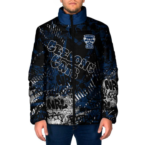 Geelong Cats Padded Jacket Urban Graffiti Street Art - Bold Abstract Spray Paint