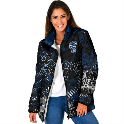 Geelong Cats Padded Jacket Urban Graffiti Street Art - Bold Abstract Spray Paint