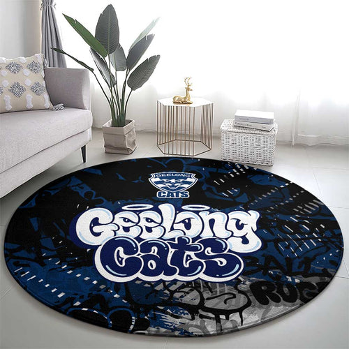 Geelong Cats Round Carpet Urban Graffiti Street Art - Bold Abstract Spray Paint