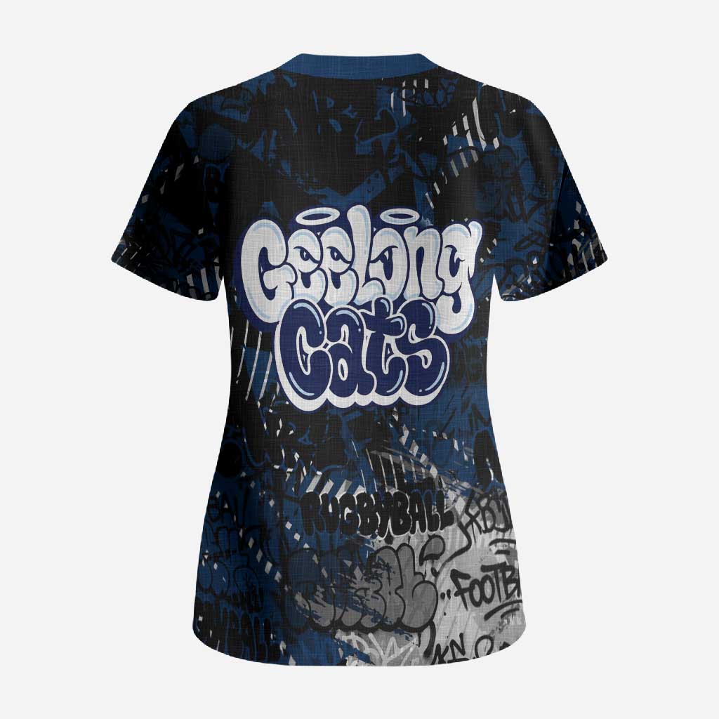 Geelong Cats Scrub Top Urban Graffiti Street Art - Bold Abstract Spray Paint