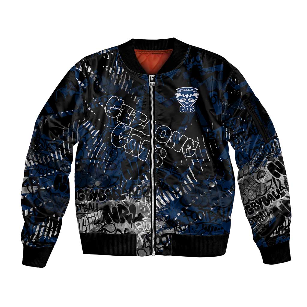 Geelong Cats Sleeve Zip Bomber Jacket Urban Graffiti Street Art - Bold Abstract Spray Paint