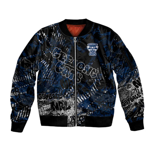 Geelong Cats Sleeve Zip Bomber Jacket Urban Graffiti Street Art - Bold Abstract Spray Paint