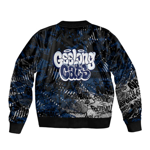 Geelong Cats Sleeve Zip Bomber Jacket Urban Graffiti Street Art - Bold Abstract Spray Paint
