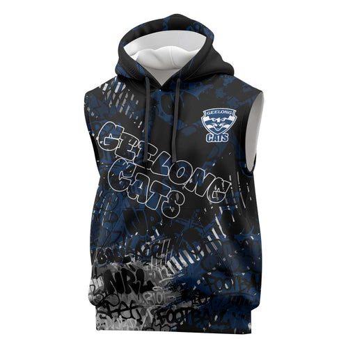 Geelong Cats Sleeveless Hoodie Urban Graffiti Street Art - Bold Abstract Spray Paint