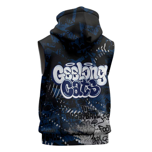 Geelong Cats Sleeveless Hoodie Urban Graffiti Street Art - Bold Abstract Spray Paint