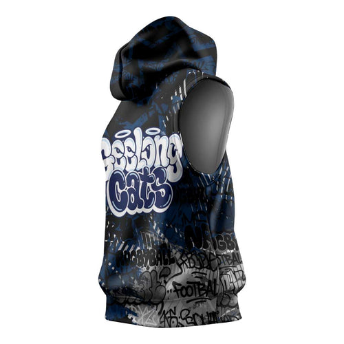 Geelong Cats Sleeveless Hoodie Urban Graffiti Street Art - Bold Abstract Spray Paint