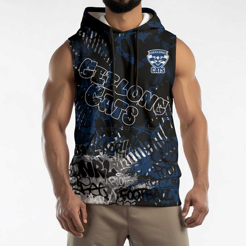 Geelong Cats Sleeveless Hoodie Urban Graffiti Street Art - Bold Abstract Spray Paint