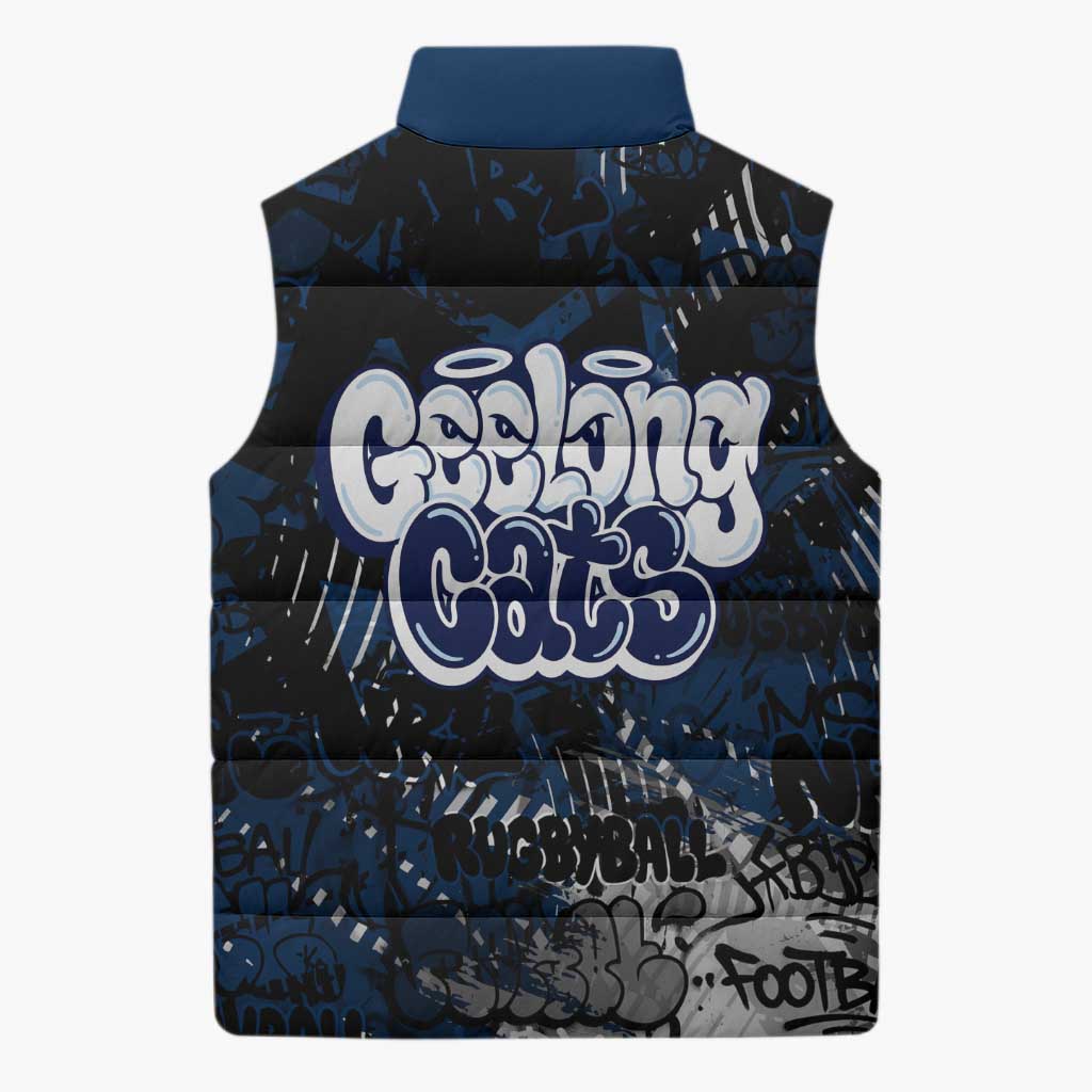Geelong Cats Sleeveless Puffer Jacket Urban Graffiti Street Art - Bold Abstract Spray Paint