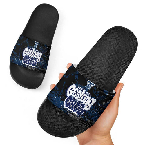 Geelong Cats Slide Sandals Urban Graffiti Street Art - Bold Abstract Spray Paint