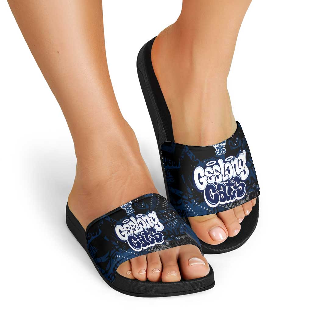 Geelong Cats Slide Sandals Urban Graffiti Street Art - Bold Abstract Spray Paint