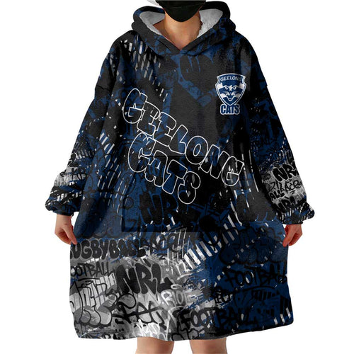 Geelong Cats Wearable Blanket Hoodie Urban Graffiti Street Art - Bold Abstract Spray Paint