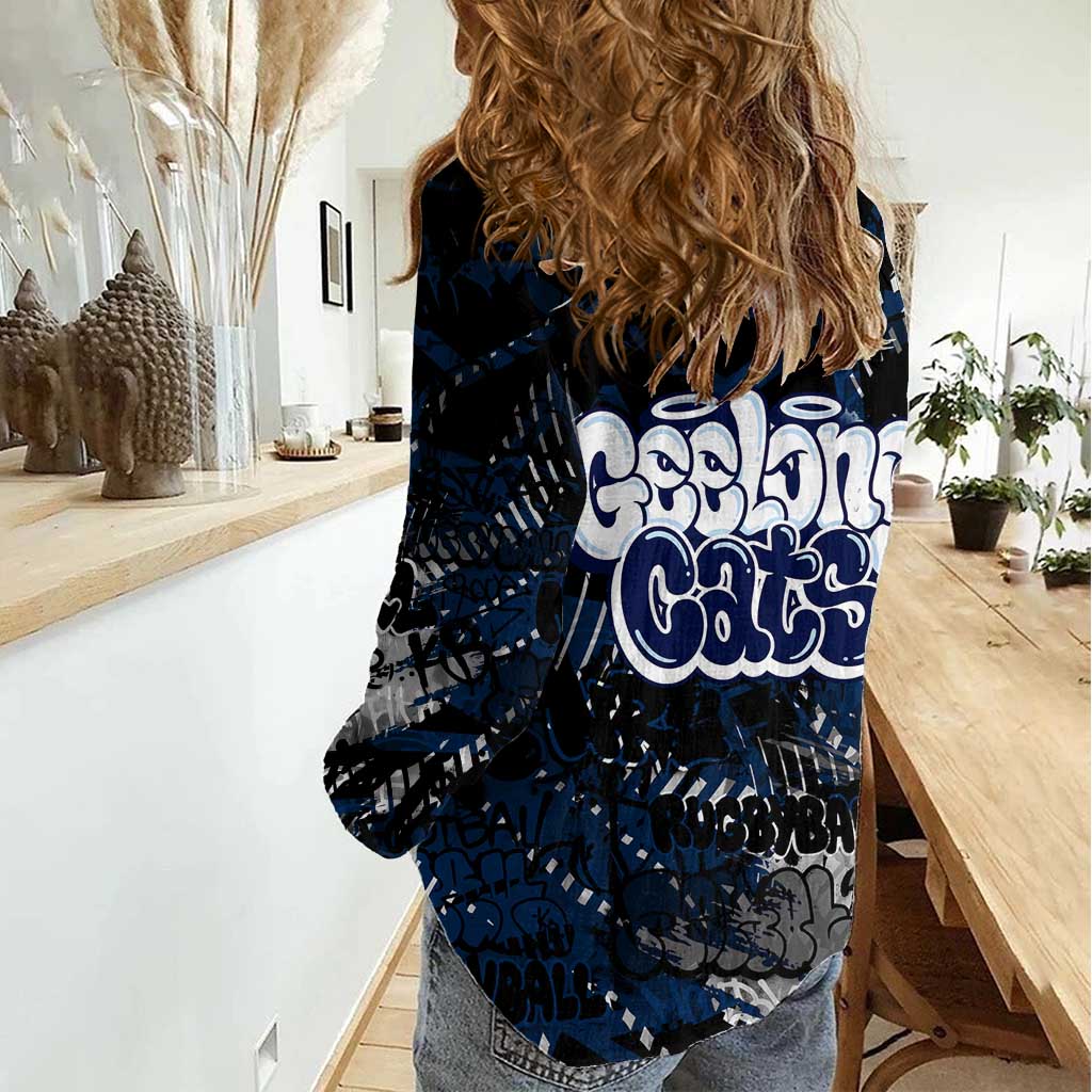 Geelong Cats Women Casual Shirt Urban Graffiti Street Art - Bold Abstract Spray Paint