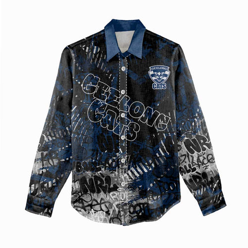 Geelong Cats Women Casual Shirt Urban Graffiti Street Art - Bold Abstract Spray Paint