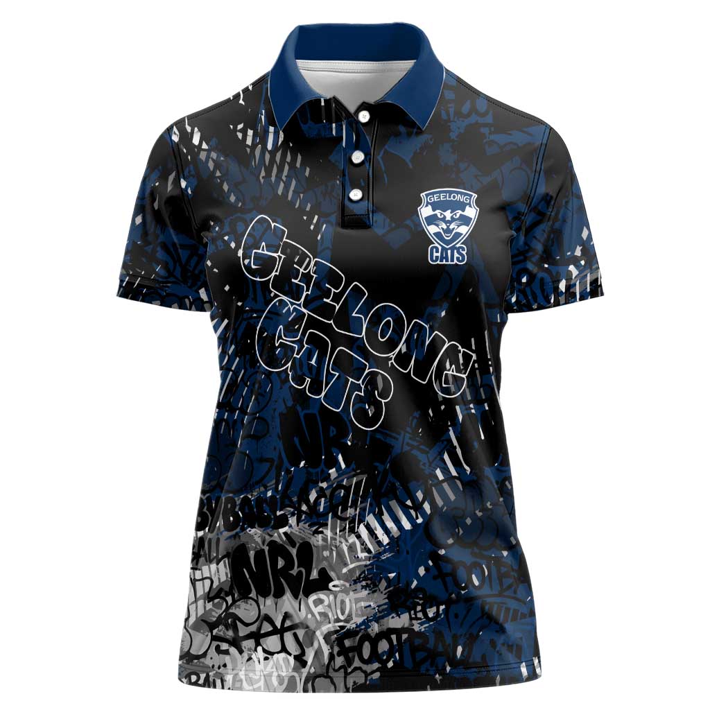 Geelong Cats Women Polo Shirt Urban Graffiti Street Art - Bold Abstract Spray Paint
