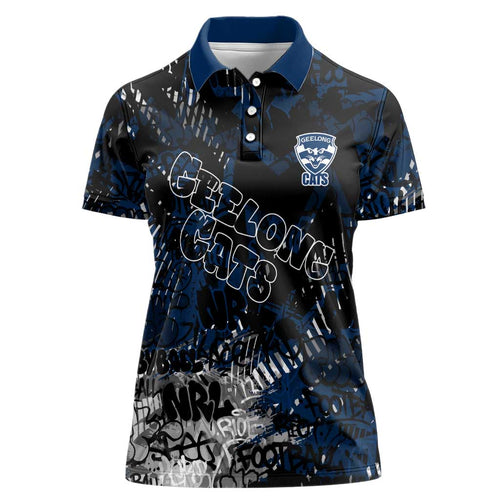 Geelong Cats Women Polo Shirt Urban Graffiti Street Art - Bold Abstract Spray Paint