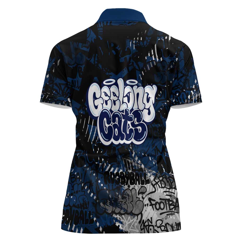Geelong Cats Women Polo Shirt Urban Graffiti Street Art - Bold Abstract Spray Paint