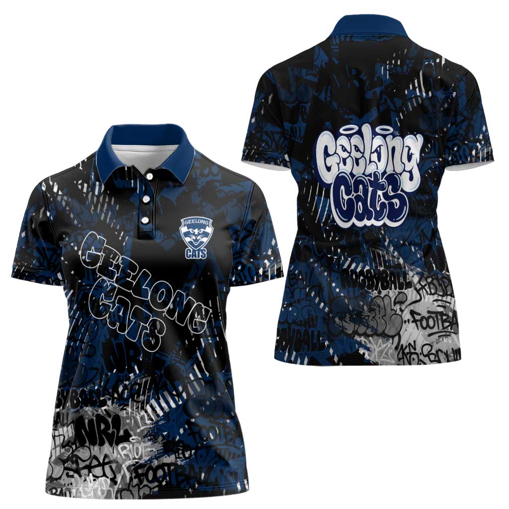 Geelong Cats Women Polo Shirt Urban Graffiti Street Art - Bold Abstract Spray Paint
