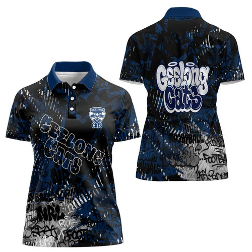 Geelong Cats Women Polo Shirt Urban Graffiti Street Art - Bold Abstract Spray Paint