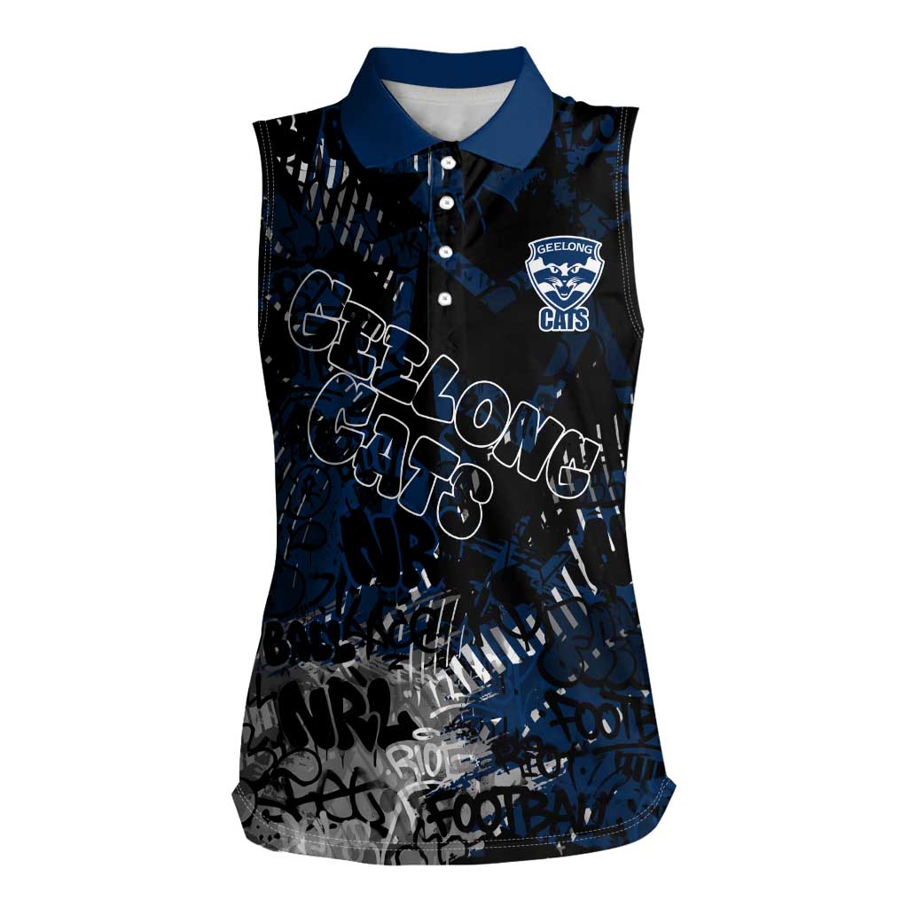 Geelong Cats Women Sleeveless Polo Shirt Urban Graffiti Street Art - Bold Abstract Spray Paint