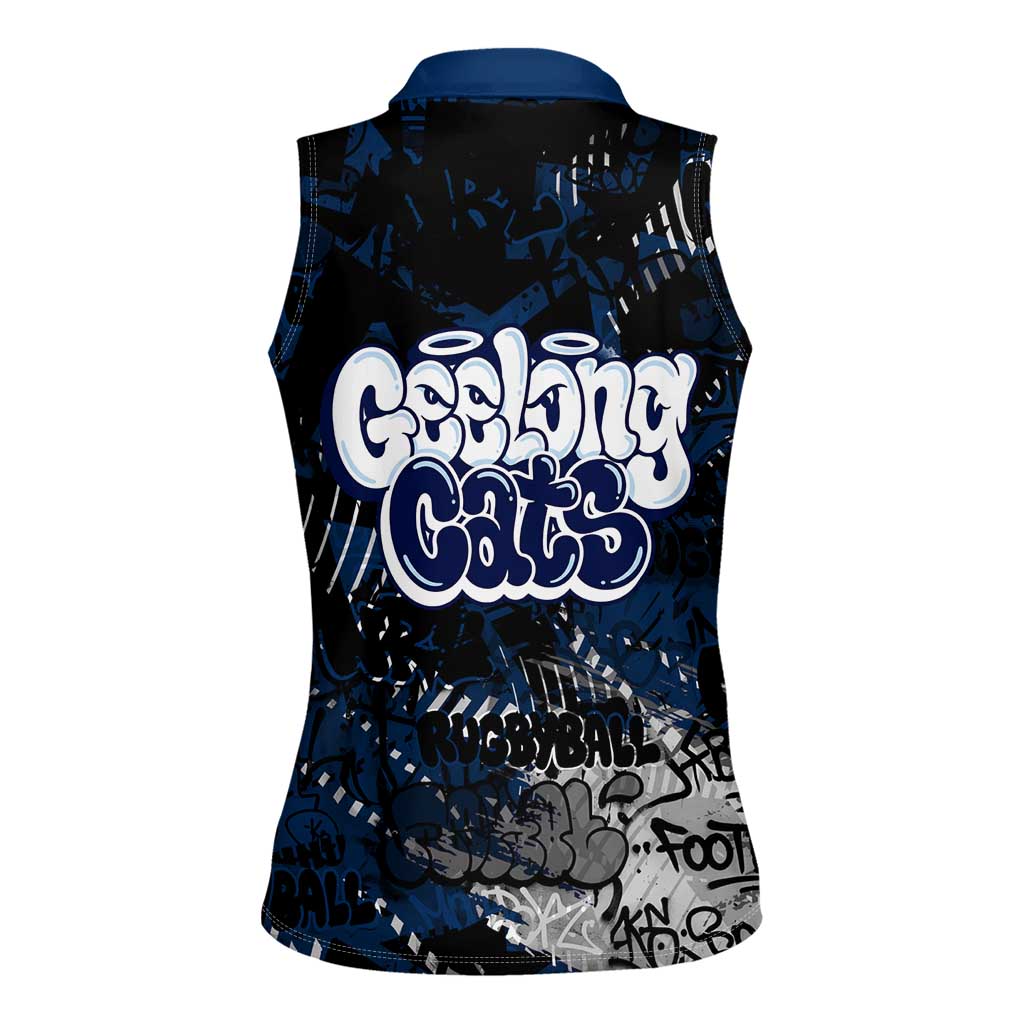 Geelong Cats Women Sleeveless Polo Shirt Urban Graffiti Street Art - Bold Abstract Spray Paint