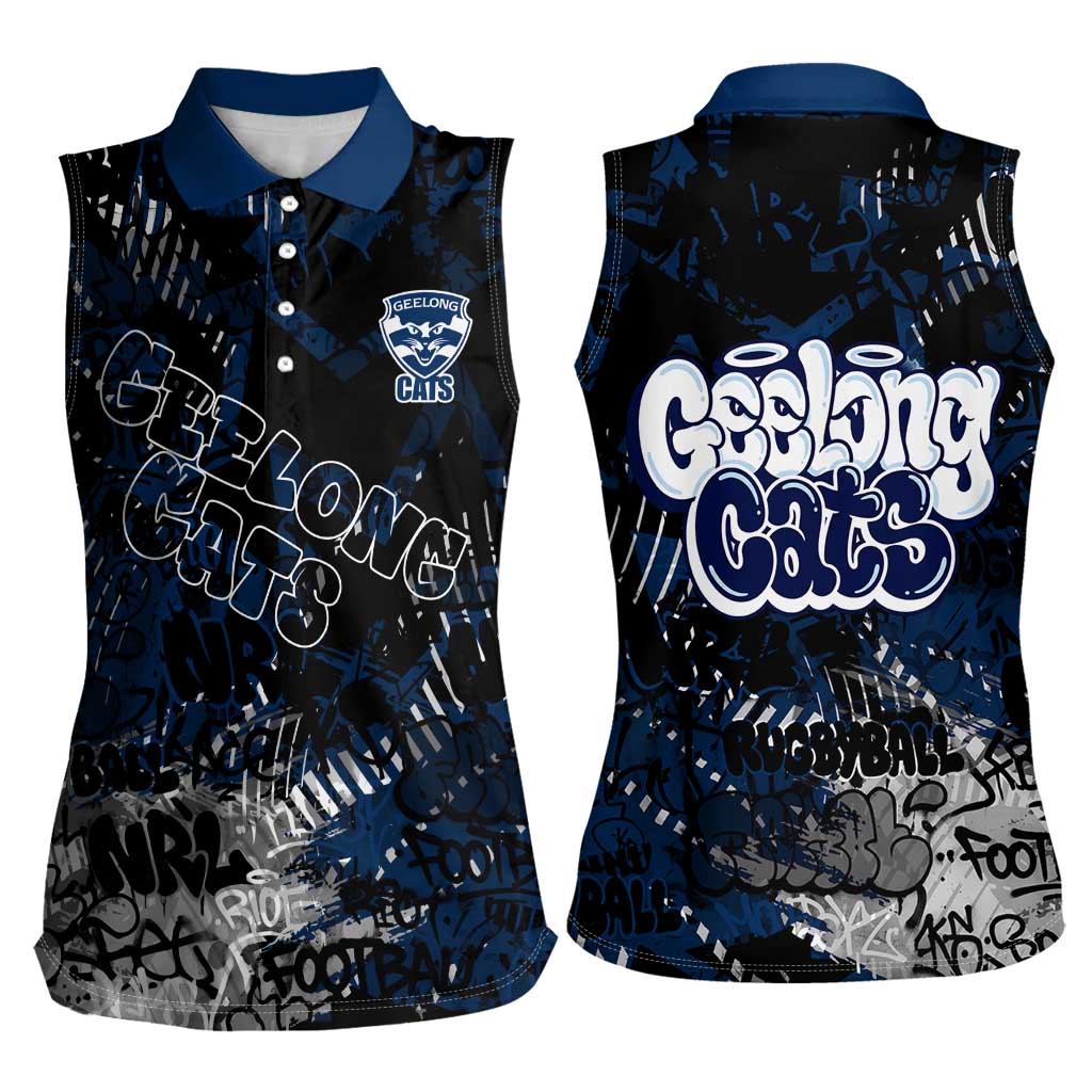 Geelong Cats Women Sleeveless Polo Shirt Urban Graffiti Street Art - Bold Abstract Spray Paint