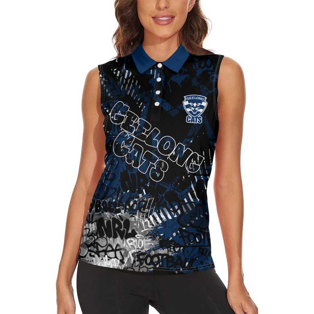 Geelong Cats Women Sleeveless Polo Shirt Urban Graffiti Street Art - Bold Abstract Spray Paint