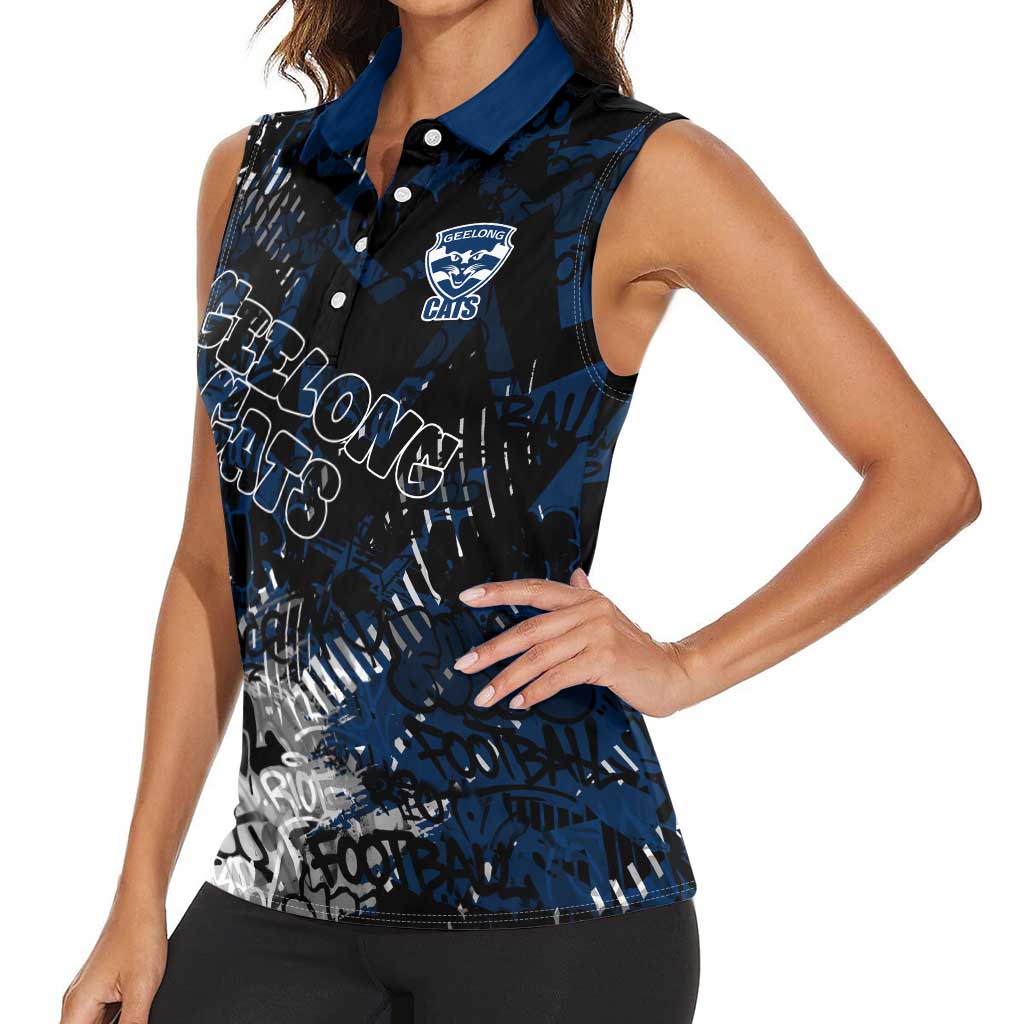 Geelong Cats Women Sleeveless Polo Shirt Urban Graffiti Street Art - Bold Abstract Spray Paint