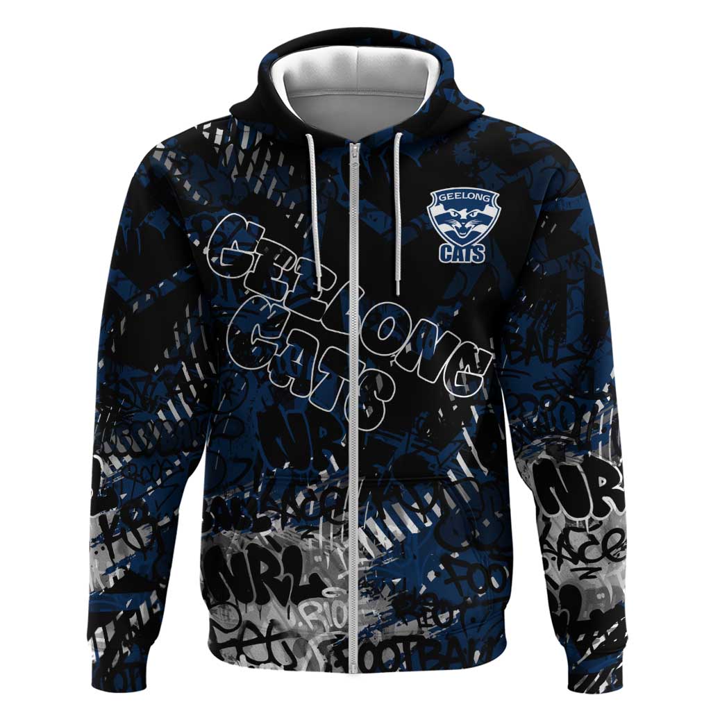 Geelong Cats Zip Hoodie Urban Graffiti Street Art - Bold Abstract Spray Paint