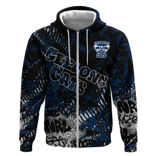 Geelong Cats Zip Hoodie Urban Graffiti Street Art - Bold Abstract Spray Paint