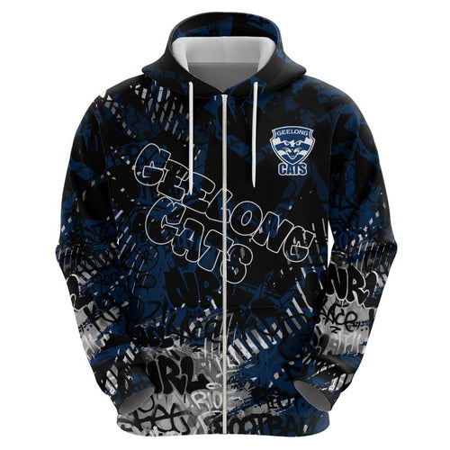 Geelong Cats Zip Hoodie Urban Graffiti Street Art - Bold Abstract Spray Paint