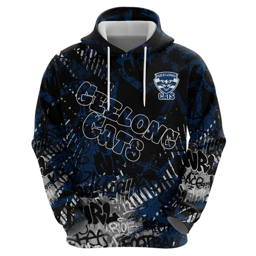 Geelong Cats Zip Hoodie Urban Graffiti Street Art - Bold Abstract Spray Paint