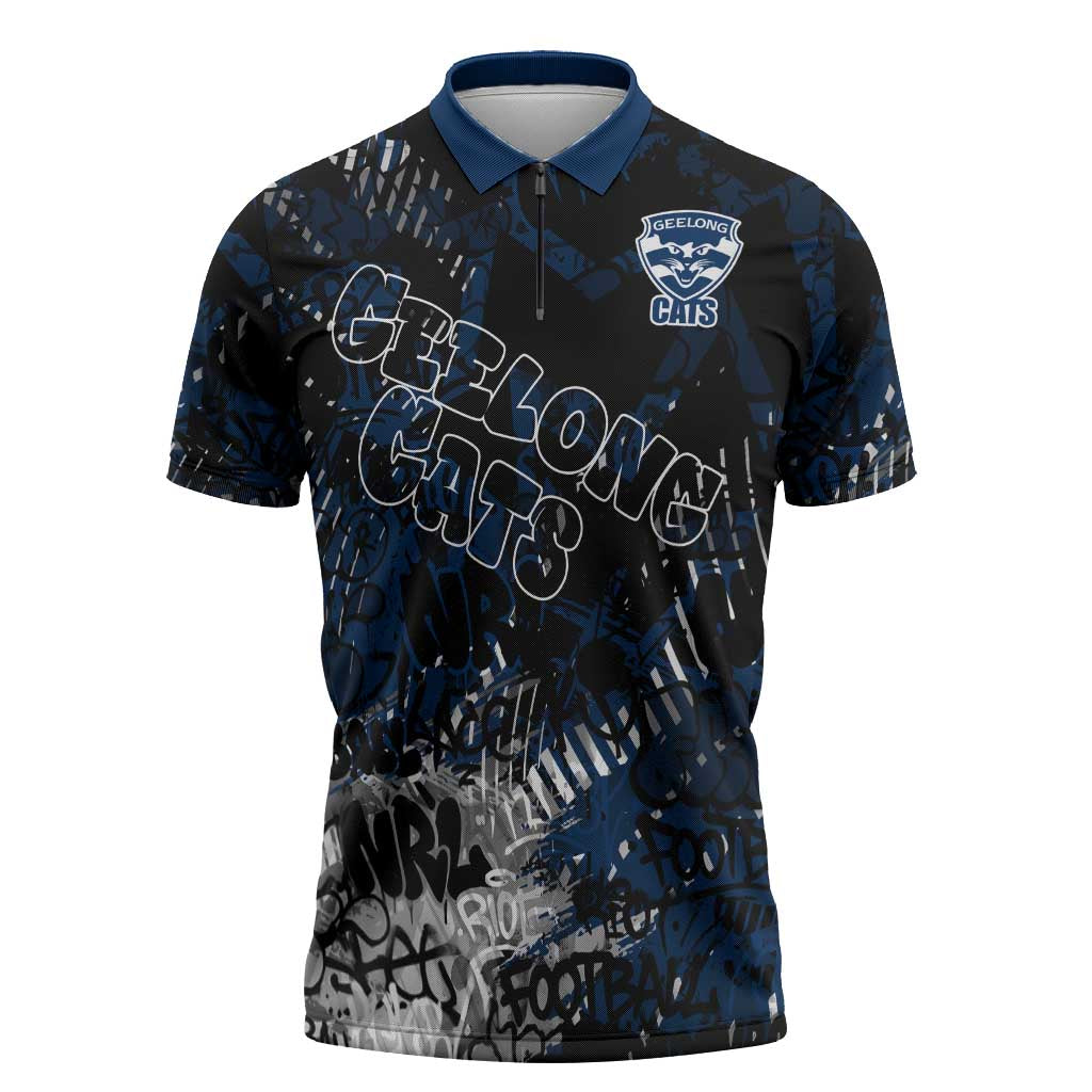 Geelong Cats Zipper Polo Shirt Urban Graffiti Street Art - Bold Abstract Spray Paint