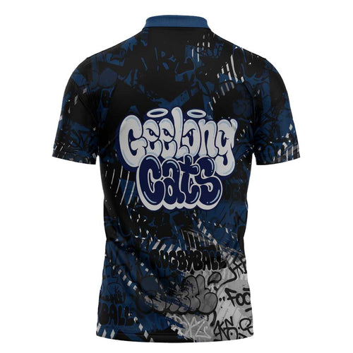 Geelong Cats Zipper Polo Shirt Urban Graffiti Street Art - Bold Abstract Spray Paint