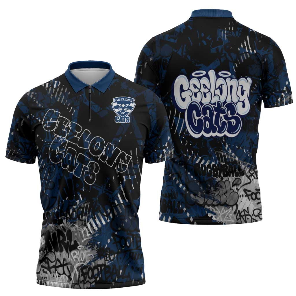 Geelong Cats Zipper Polo Shirt Urban Graffiti Street Art - Bold Abstract Spray Paint