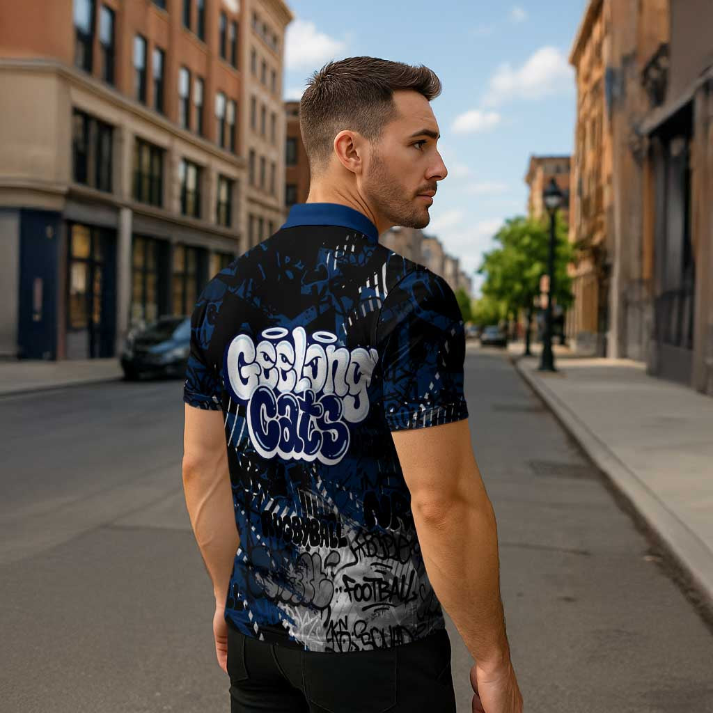 Geelong Cats Zipper Polo Shirt Urban Graffiti Street Art - Bold Abstract Spray Paint