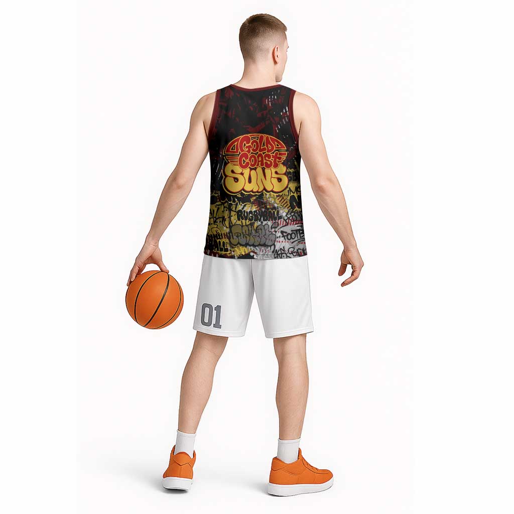 Gold Coast Suns Basketball Jersey Urban Graffiti Street Art - Bold Abstract Spray Paint