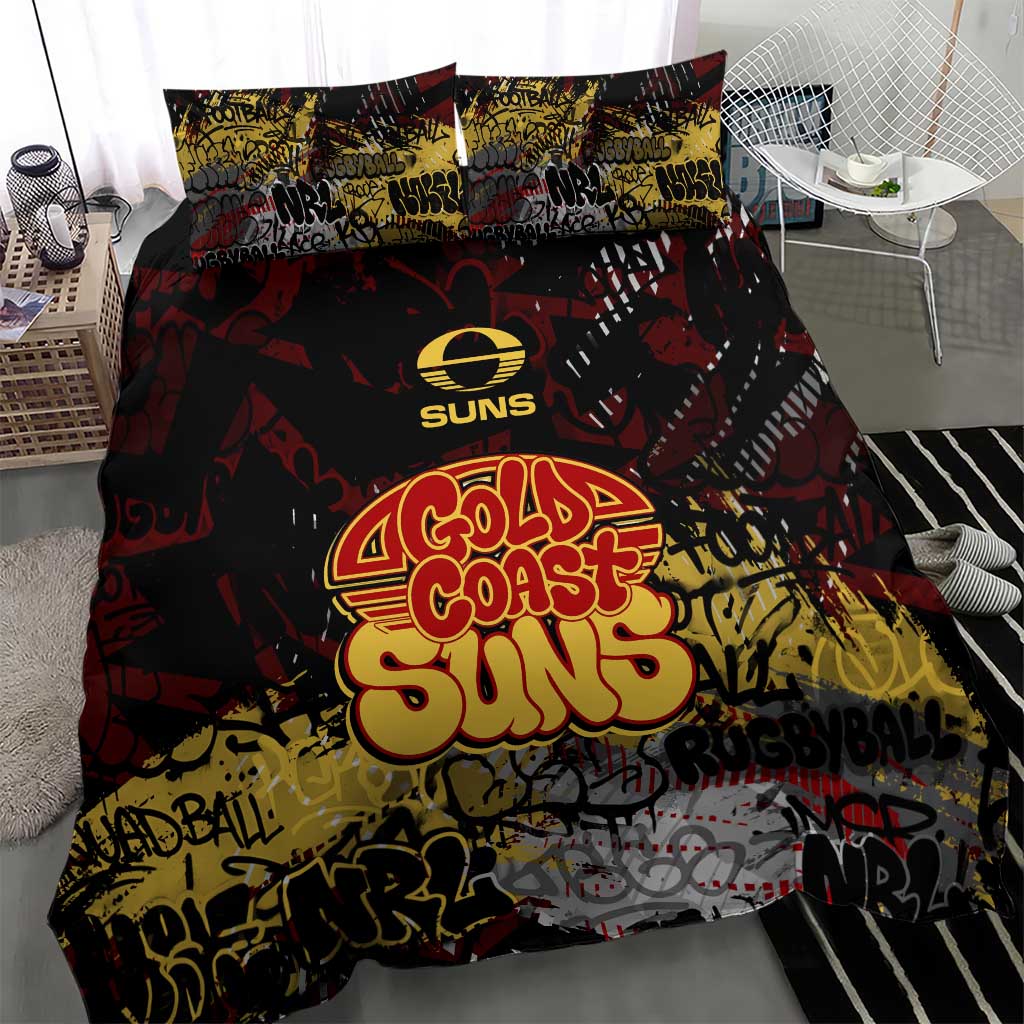 Gold Coast Suns Bedding Set Urban Graffiti Street Art - Bold Abstract Spray Paint
