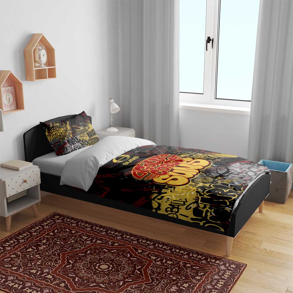Gold Coast Suns Bedding Set Urban Graffiti Street Art - Bold Abstract Spray Paint