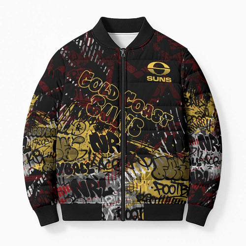Gold Coast Suns Bomber Puffer Jacket Urban Graffiti Street Art - Bold Abstract Spray Paint