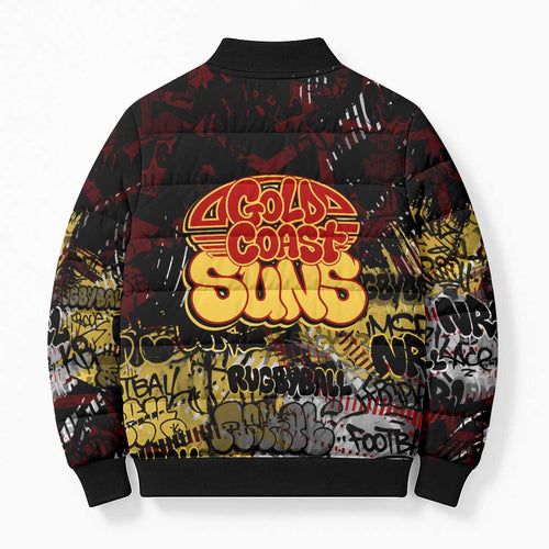 Gold Coast Suns Bomber Puffer Jacket Urban Graffiti Street Art - Bold Abstract Spray Paint