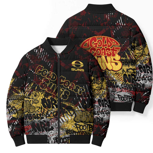 Gold Coast Suns Bomber Puffer Jacket Urban Graffiti Street Art - Bold Abstract Spray Paint