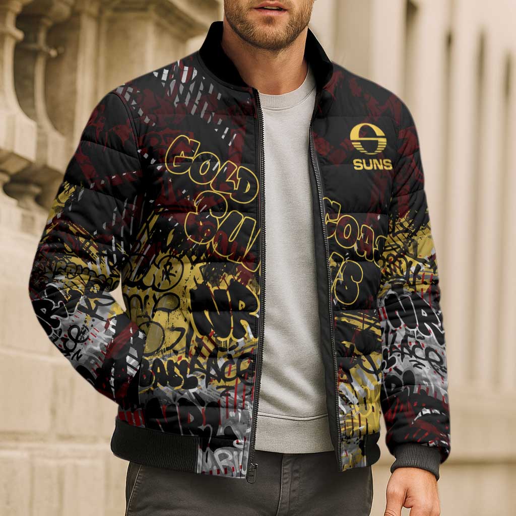 Gold Coast Suns Bomber Puffer Jacket Urban Graffiti Street Art - Bold Abstract Spray Paint