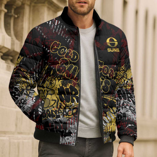 Gold Coast Suns Bomber Puffer Jacket Urban Graffiti Street Art - Bold Abstract Spray Paint