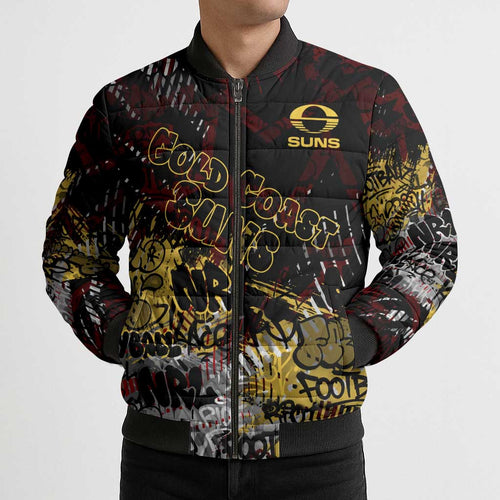 Gold Coast Suns Bomber Puffer Jacket Urban Graffiti Street Art - Bold Abstract Spray Paint