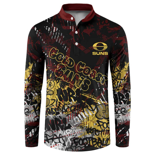 Gold Coast Suns Button Sweatshirt Urban Graffiti Street Art - Bold Abstract Spray Paint