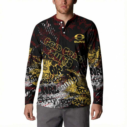 Gold Coast Suns Button Sweatshirt Urban Graffiti Street Art - Bold Abstract Spray Paint